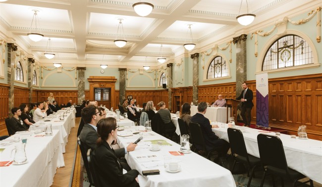 The seminar room and attendees.